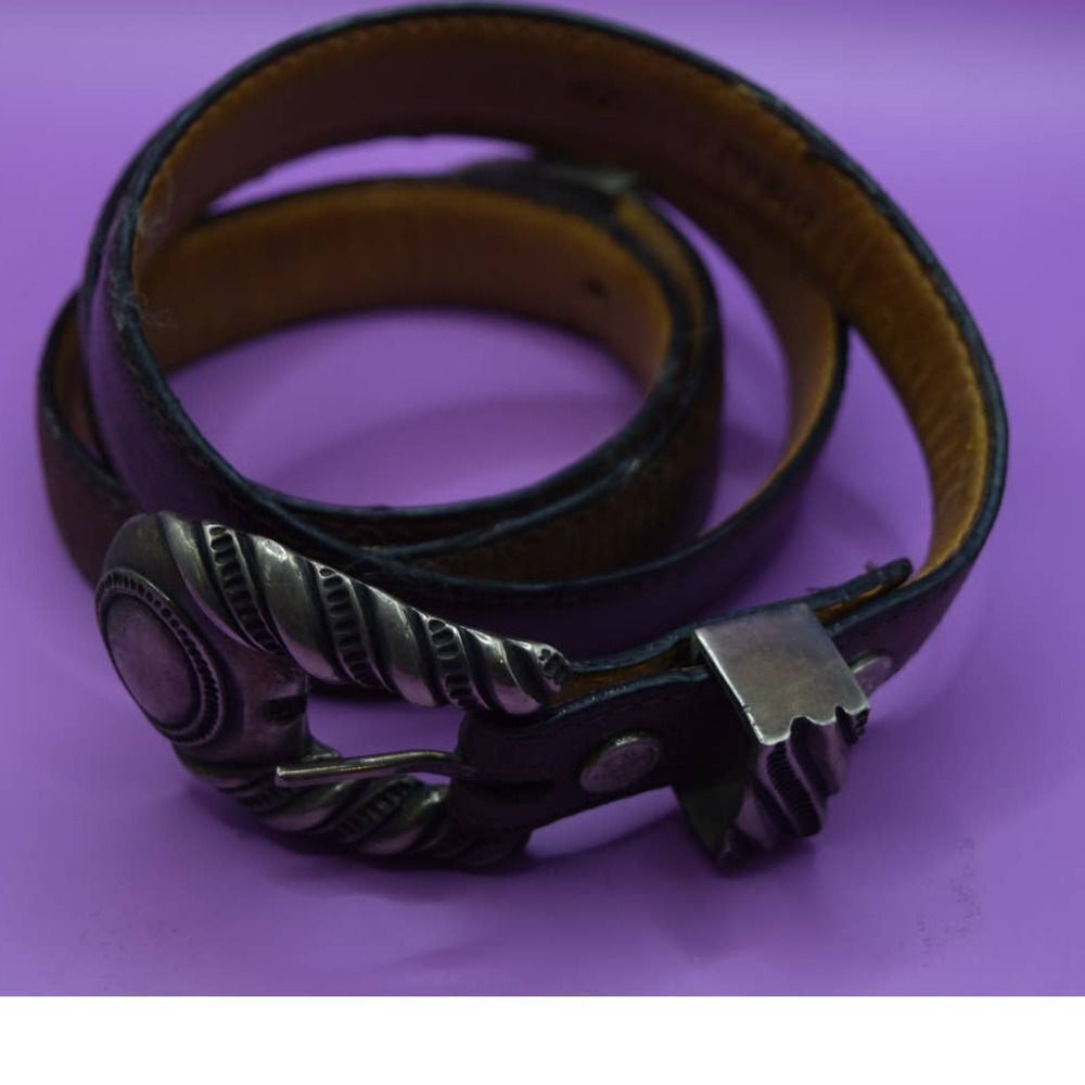 Al Beres Brown Genuine Leather Sterling Silver Belt - 28